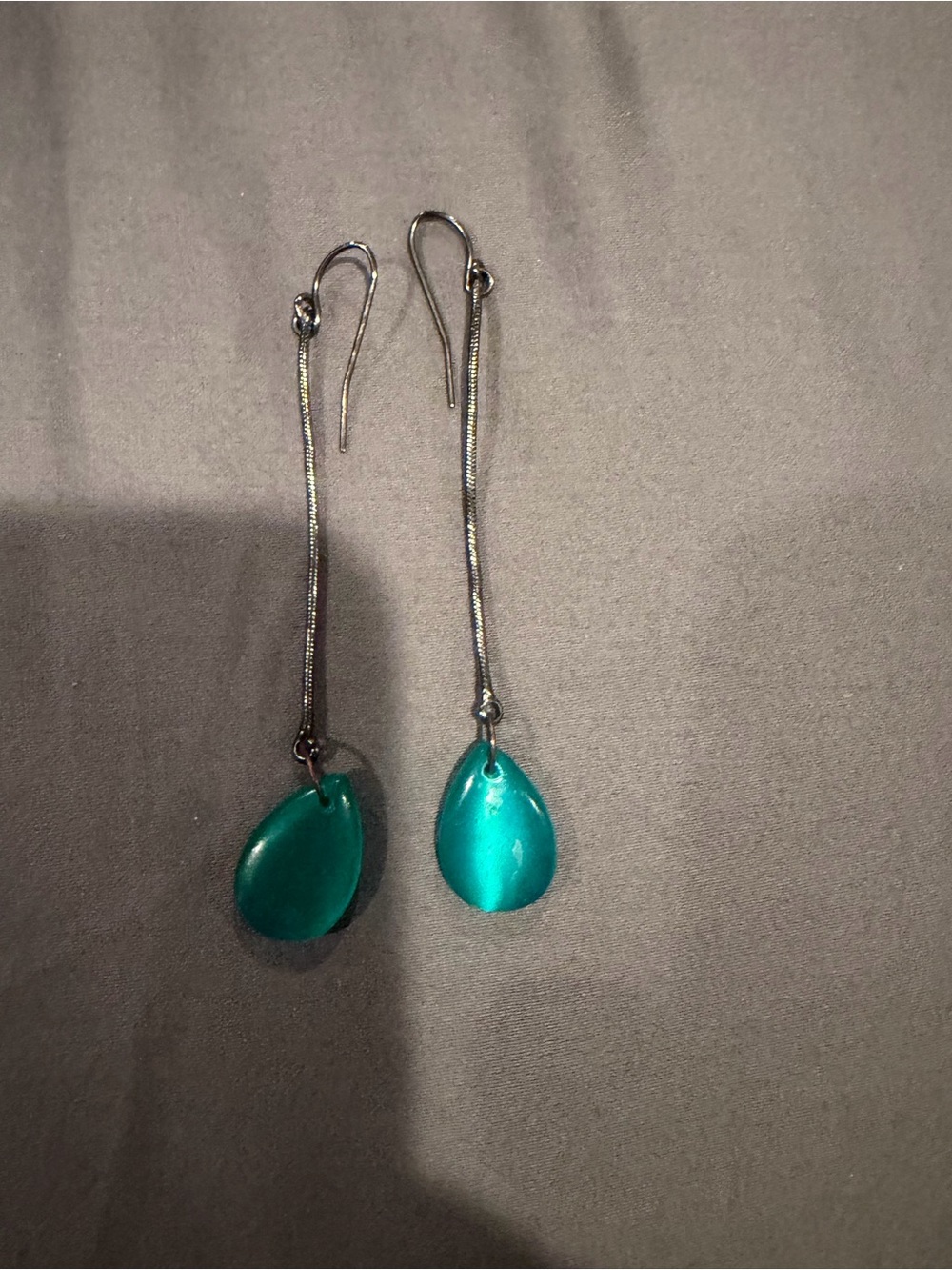 Silver Drop Teal Dangle Earrings